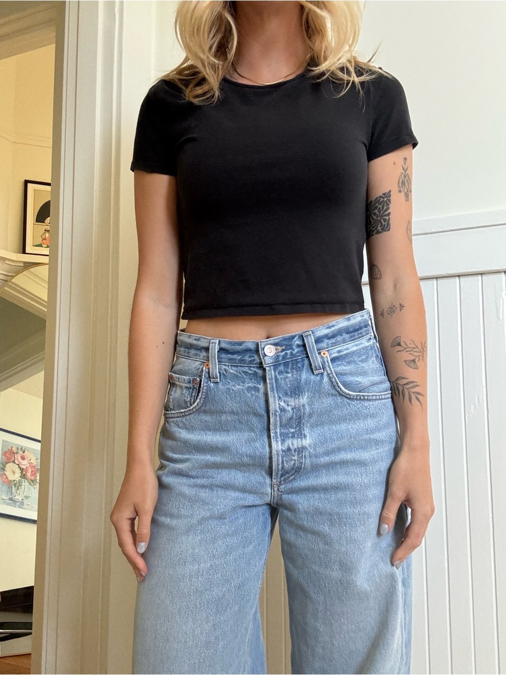 Women's Black Crop Tee - Classic Short Sleeve Top